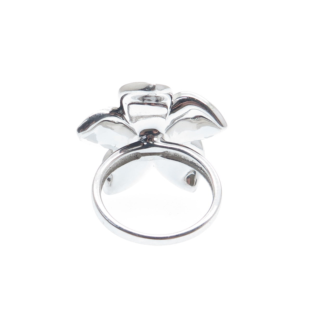 925 Sterling Silver Enamel Real Diamond Hawaiian Plumeria Flower Ring Size 7
