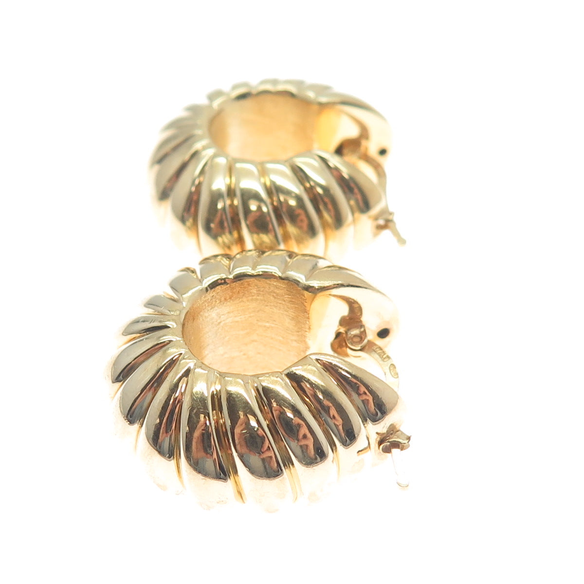 MILOR 925 Sterling Silver Gold Plated Vintage Italy Ribbed Hoop Earrings