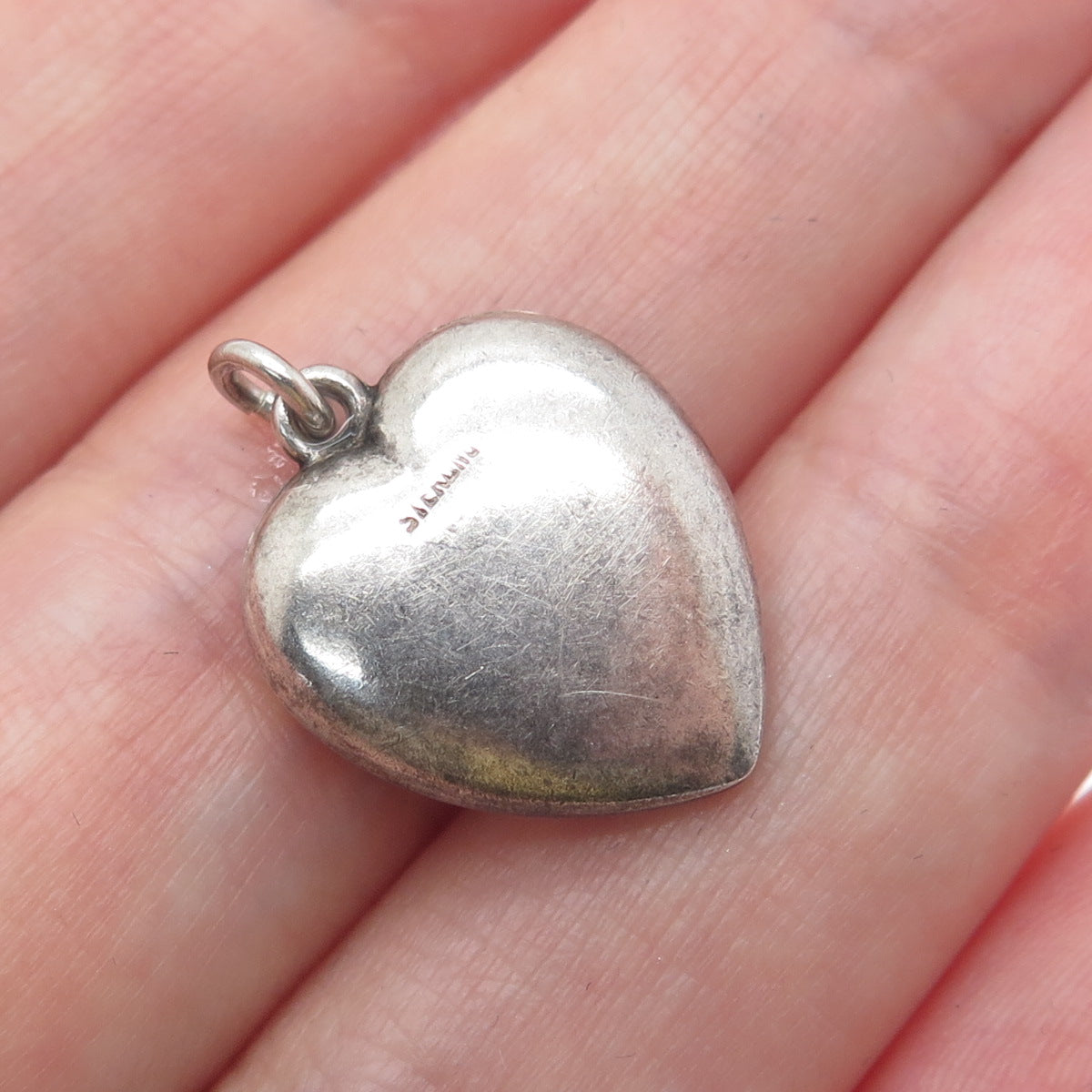 925 Sterling Silver Antique Art Deco Chatelaine Heart Minimalist Charm Pendant