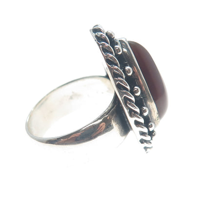 925 Sterling Silver Vintage Real Pear-Cut Carnelian Oxidized Ring Size 8.25