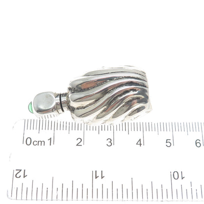 925 Sterling Silver Vintage Mexico Green Glass Modernist Oxidized Perfume Bottle