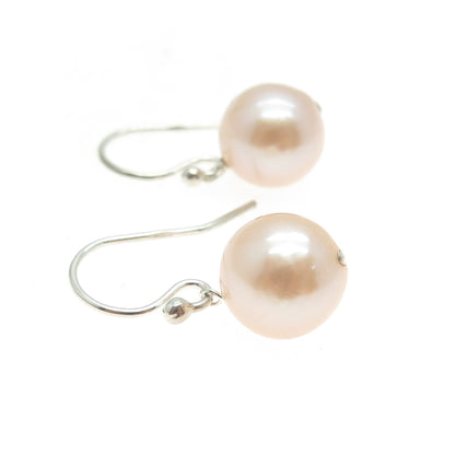 925 Sterling Silver Real Cream Pearl Dangle Hook Earrings