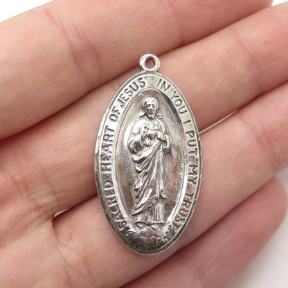 925 Sterling Silver Antique Art Deco Jesus Religious Theme Pendant