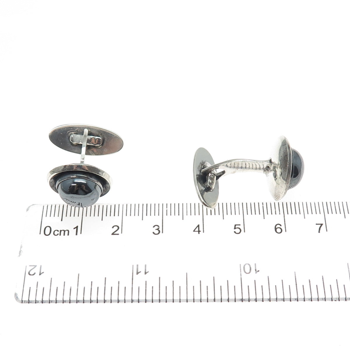 N.E. FROM 925S Sterling Silver Vintage Denmark Real Hematite Modernist Cufflinks