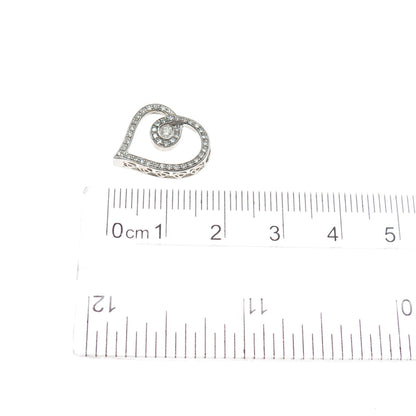 925 Sterling Silver Real Round-Cut Diamond Heart Minimalist Slide Pendant