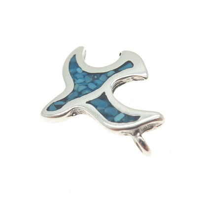 Old Pawn 925 Sterling Silver Vintage Real Turquoise Inlay Seagull Charm Pendant