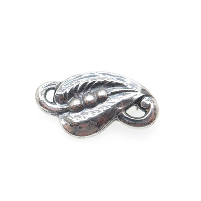 925 Sterling Silver Antique Art Deco Floral Leaf Oxidized Hand-Made Pin Brooch