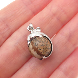 925 Sterling Silver Vintage Real Jasper Dolphin Mini Charm Pendant