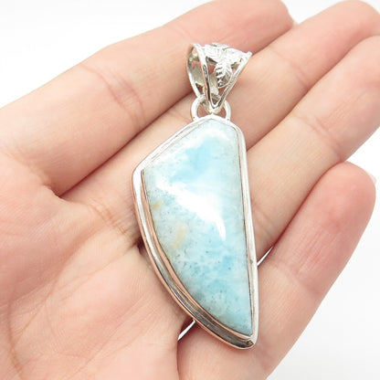 925 Sterling Silver Vintage Real Larimar Gemstone Pendant