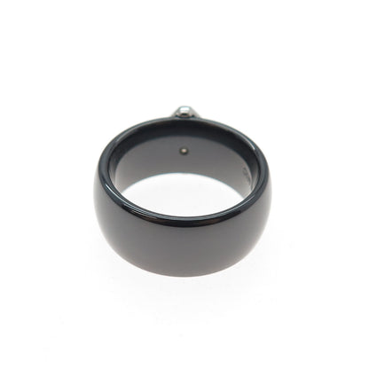 925 Sterling Silver & Ceramic Real Round-Cut Diamond Band Ring Size 6.25