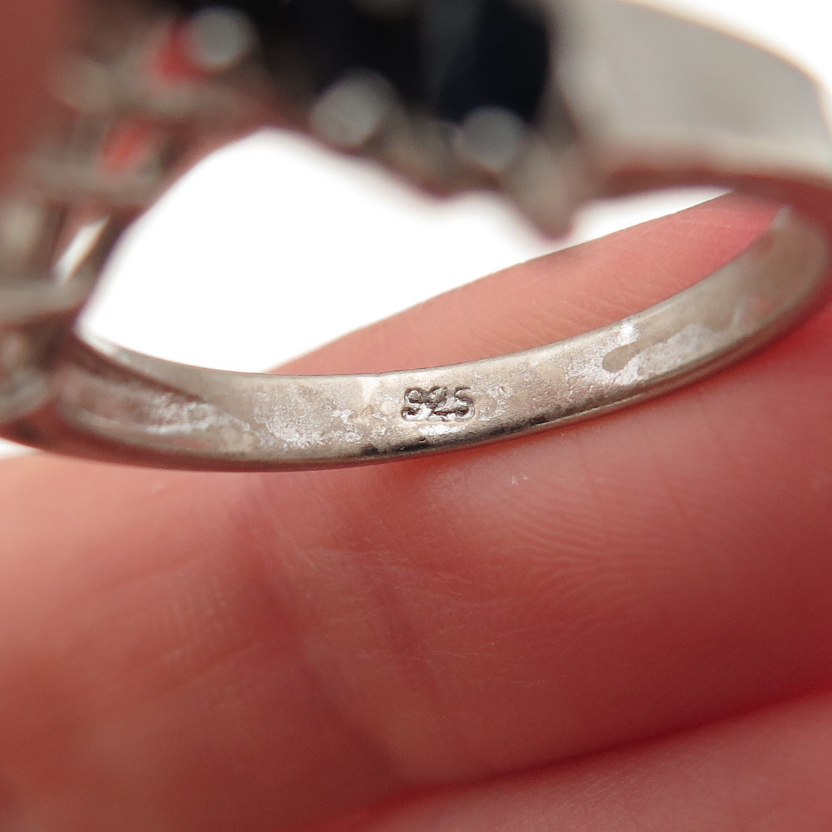 925 Sterling Silver Vintage Real Marquise-Cut Sapphire Oxidized Ring Size 8