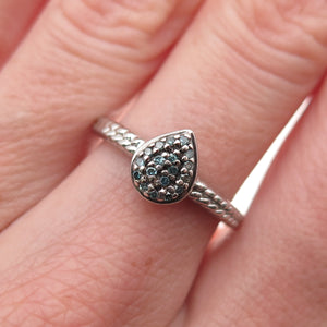 HN Heng Ngai 925 Sterling Silver Real Blue Diamond Teardrop Ring Size 6.25