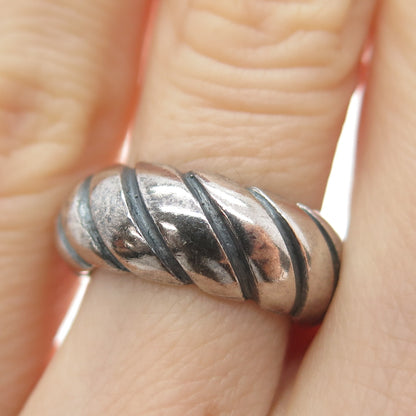 925 Sterling Silver Vintage Modernist Ribbed Oxidized Band Ring Size 5
