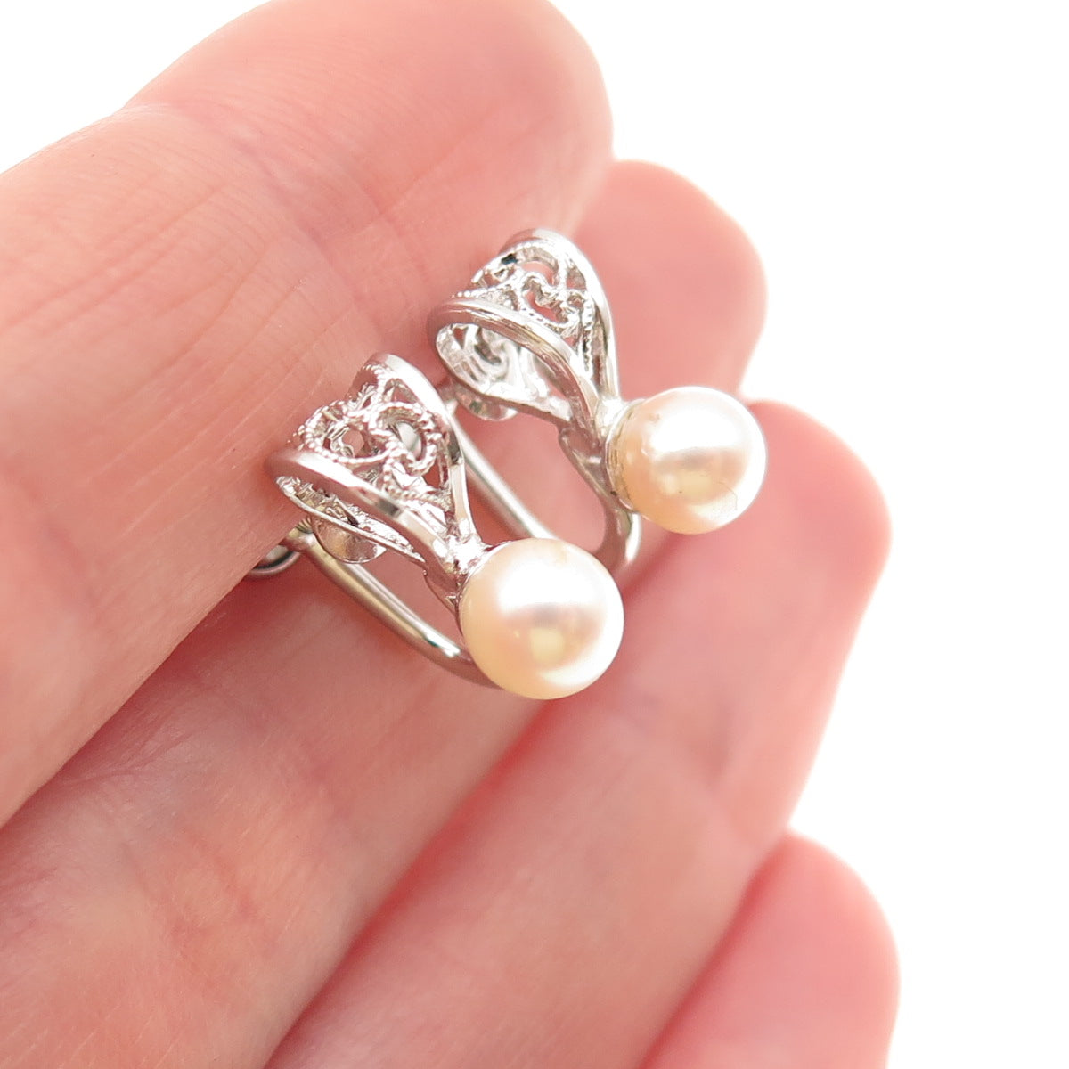Amco Sterling 14K Gold Filled Antique Art Deco Real Pearl Screw Back Earrings