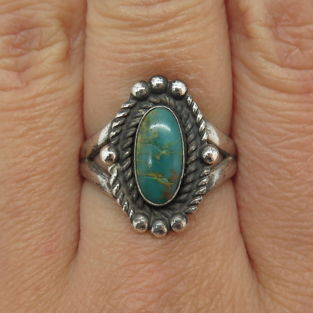 BELL TRADING POST Old Pawn Sterling Silver Vintage Kingman Turquoise Ring Size 8