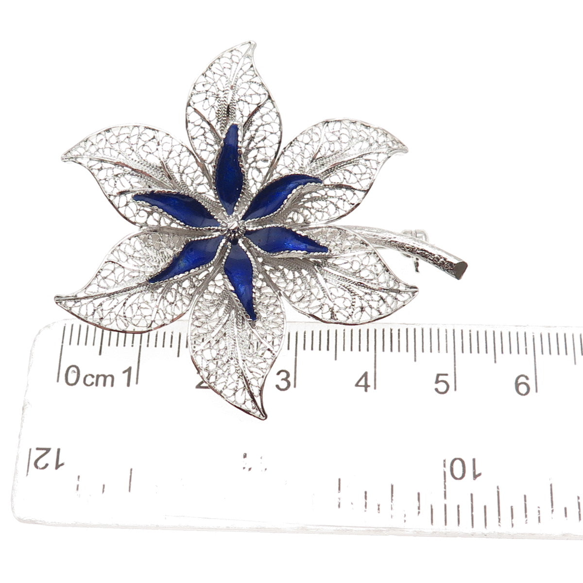 Van Lou 925 Sterling Silver Vintage Enamel Floral Filigree Pin Brooch
