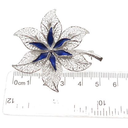 Van Lou 925 Sterling Silver Vintage Enamel Floral Filigree Pin Brooch