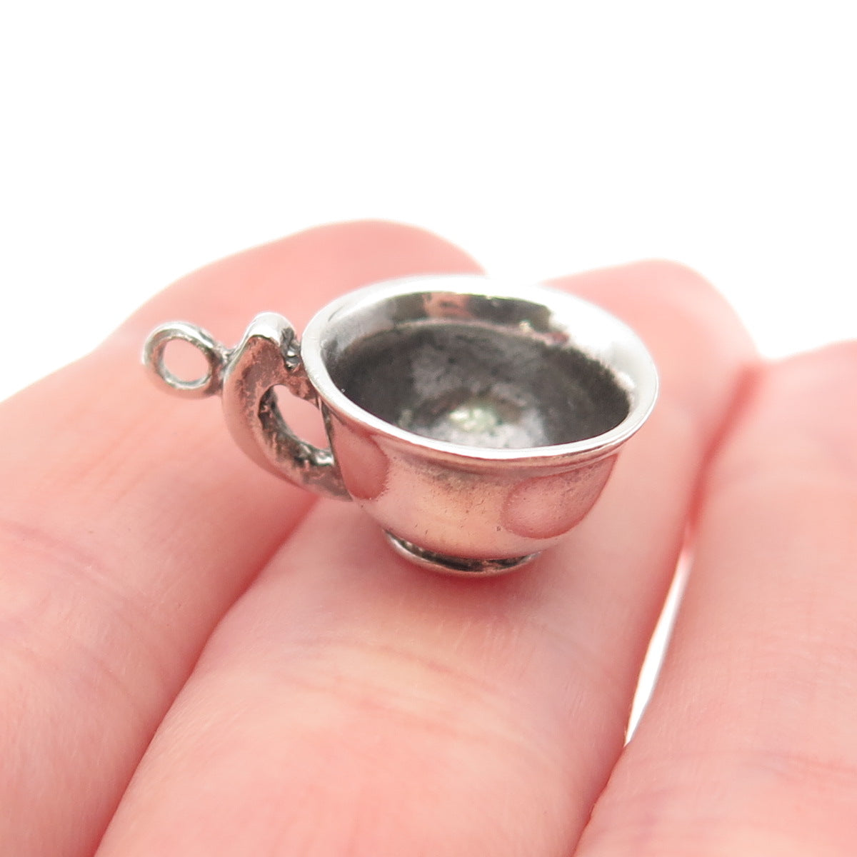 925 Sterling Silver Vintage Teacup Oxidized 3D Mini Charm Pendant