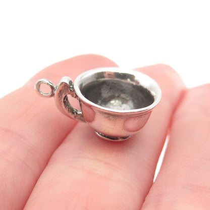 925 Sterling Silver Vintage Teacup Oxidized 3D Mini Charm Pendant
