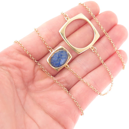 925 Sterling Silver Gold Plated Real Doublet Lapis Lazuli Modernist Necklace 36"