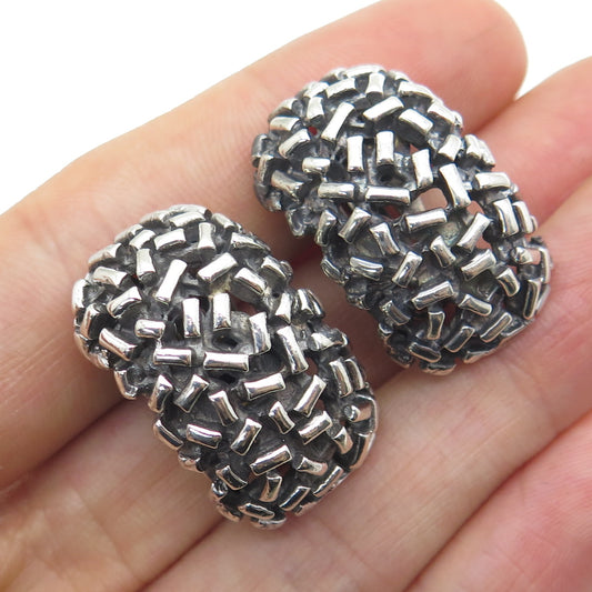 925 Sterling Silver Vintage Mexico Brutalist Oxidized Clip On Earrings