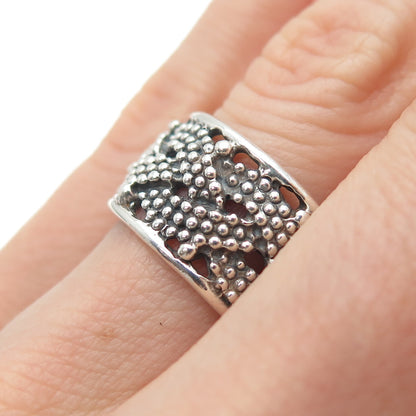925 Sterling Silver Vintage Woven Granulated Oxidized Band Ring Size 6.75