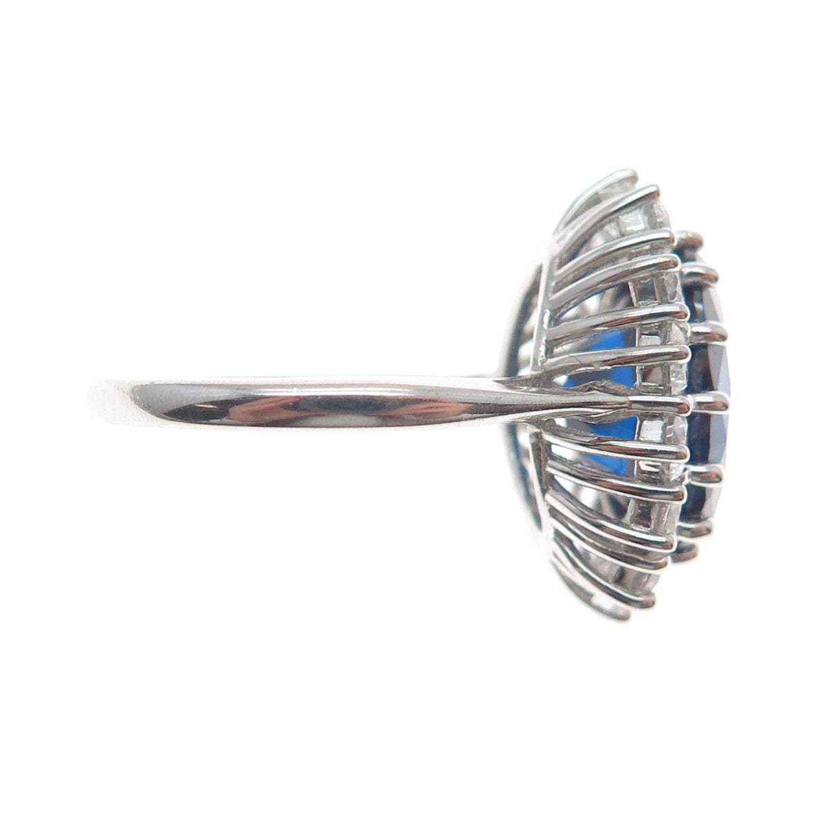 925 Sterling Silver Blue Oval-Cut & White Round-Cut Shaped C Z Ring Size 8.25