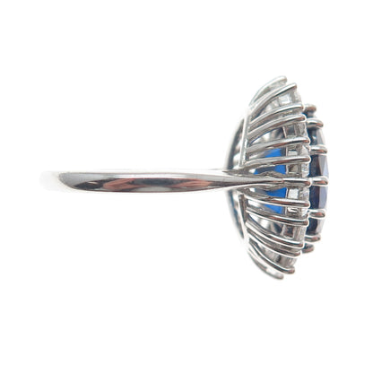 925 Sterling Silver Blue Oval-Cut & White Round-Cut Shaped C Z Ring Size 8.25