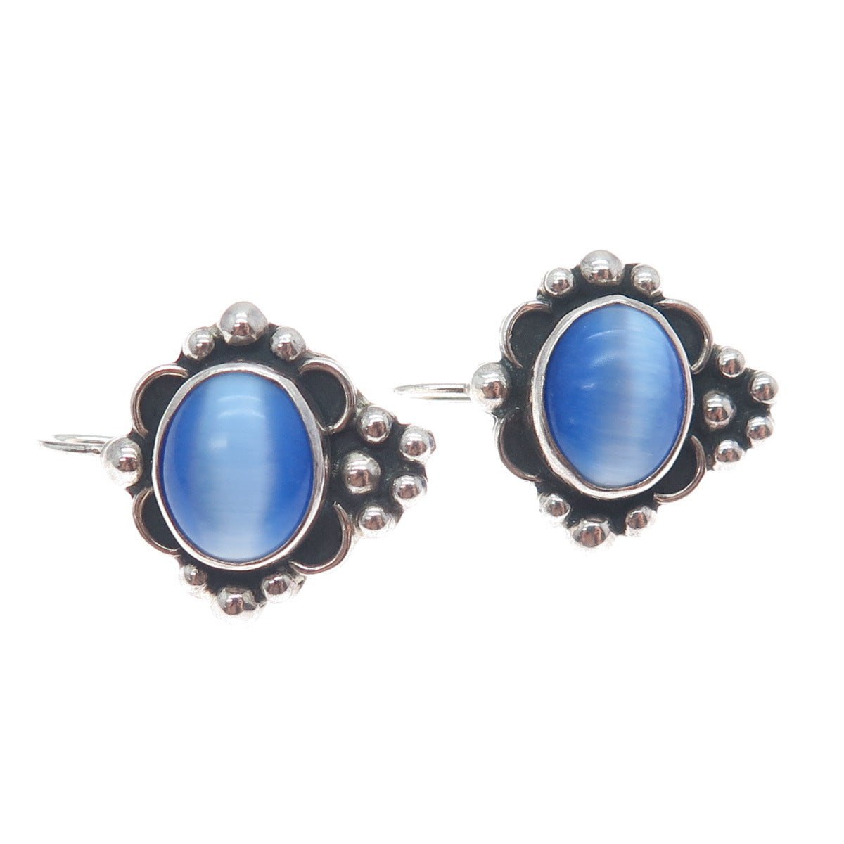 ATI ANNIKA WITT Sterling Silver Vintage Mexico Fiber Optic Cat's Eye Earrings