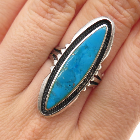 Old Pawn Sterling Silver Vintage Southwestern Morenci Turquoise Ring Size 6.5