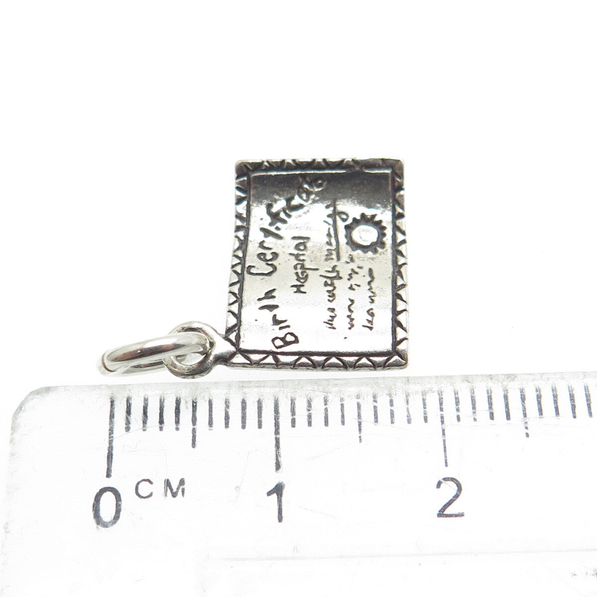 SUN WEST 925 Sterling Silver Vintage Birth Certificate Minimalist Charm Pendant