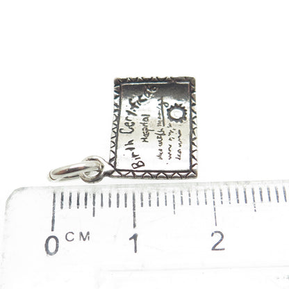 SUN WEST 925 Sterling Silver Vintage Birth Certificate Minimalist Charm Pendant