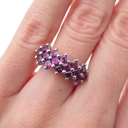 925 Sterling Silver Vintage Real Princess-Cut Amethyst Ring Size 6