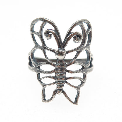 925 Sterling Silver Vintage Butterfly Oxidized Ring Size 9.25