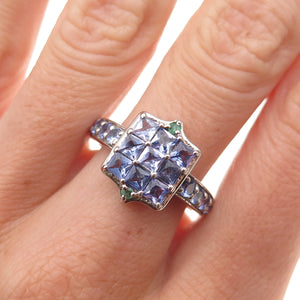 Chuck Clemency 925 Sterling Silver Real Tanzanite & Emerald Ring Size 8