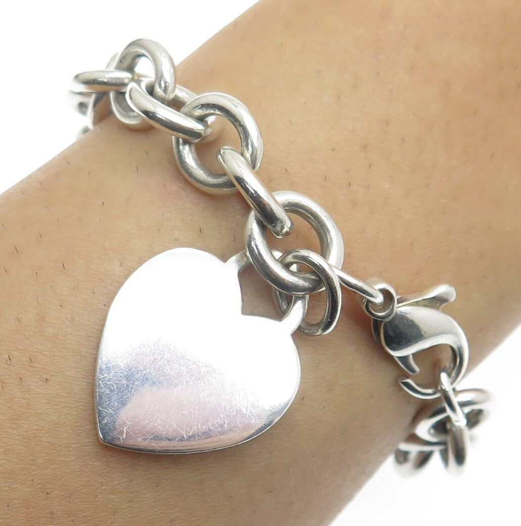 TIFFANY & CO. 925 Sterling Silver Vintage Heart Tag Rolo Bracelet 6.75"