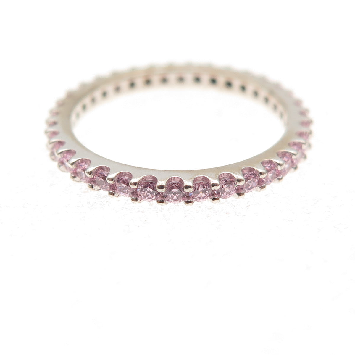 925 Sterling Silver Round-Cut Pink C Z Eternity All Around Band Ring Size 5