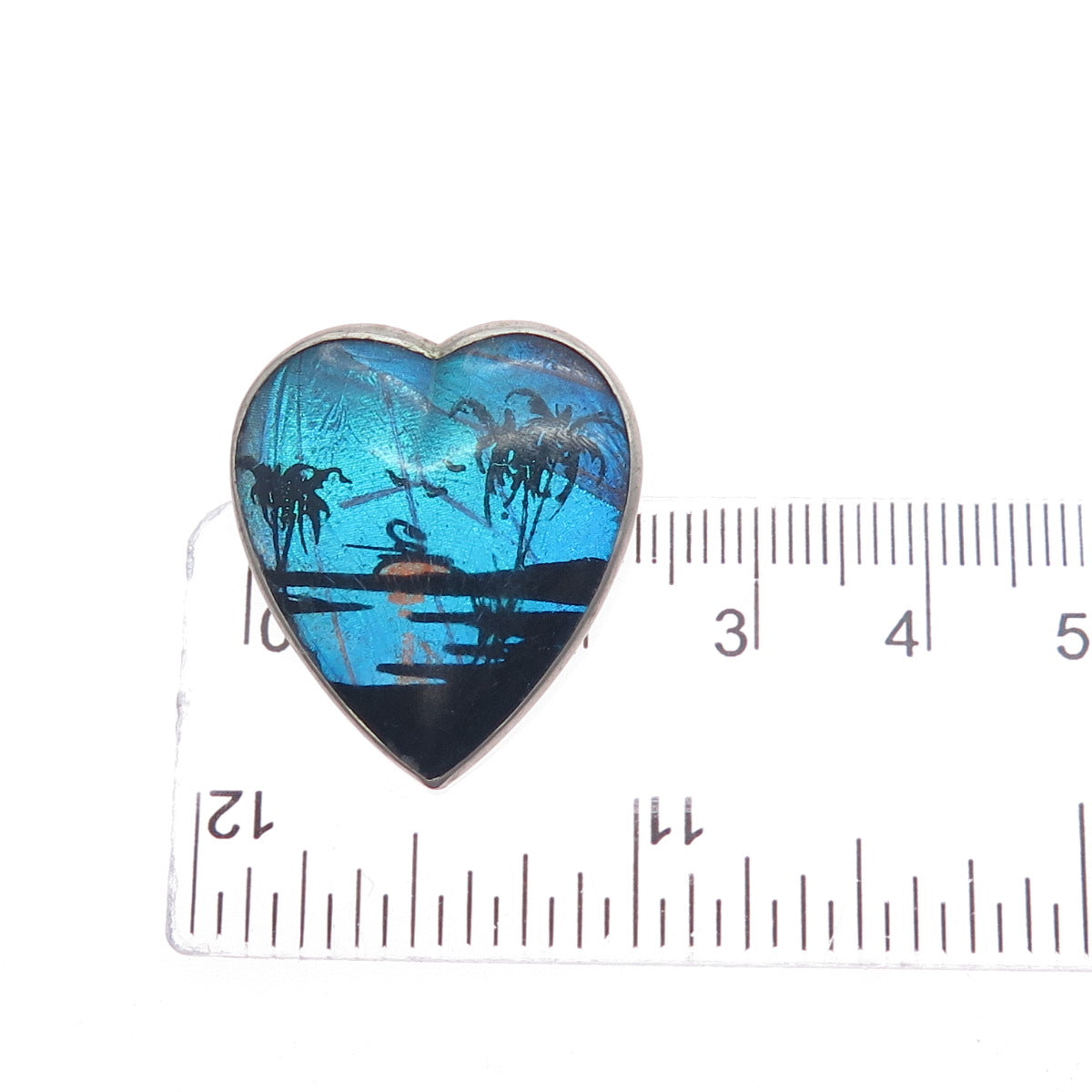 Silver-Tone Antique Art Deco Monarch Butterfly Wing Sunset Heart Pin Brooch