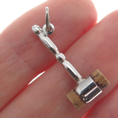 BEAU 925 Sterling Silver Antique Wood Judge's Hammer Charm Pendant
