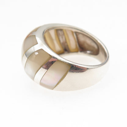 925 Sterling Silver Vintage Real MOP Modernist Oxidized Ring Size 5.75