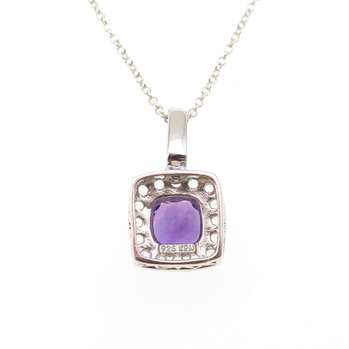 Kiran 925 Sterling Silver Real Amethyst & White Topaz Cable Chain Necklace 18"