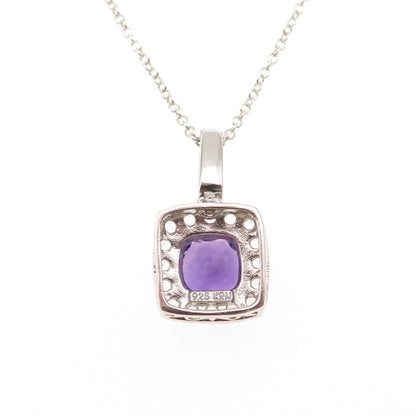 Kiran 925 Sterling Silver Real Amethyst & White Topaz Cable Chain Necklace 18"