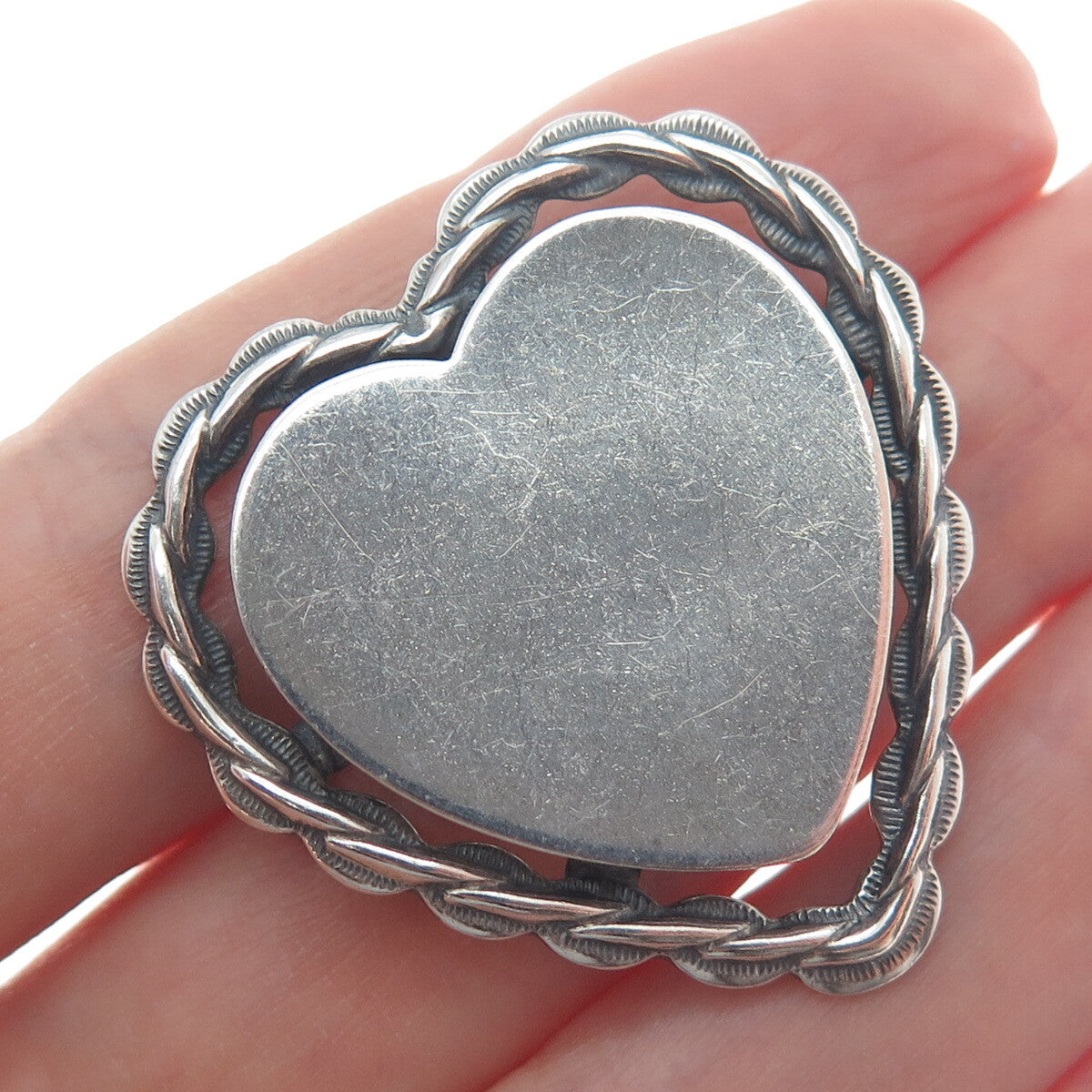 BEAU 925 Sterling Silver Antique Art Deco Heart Oxidized Pin Brooch