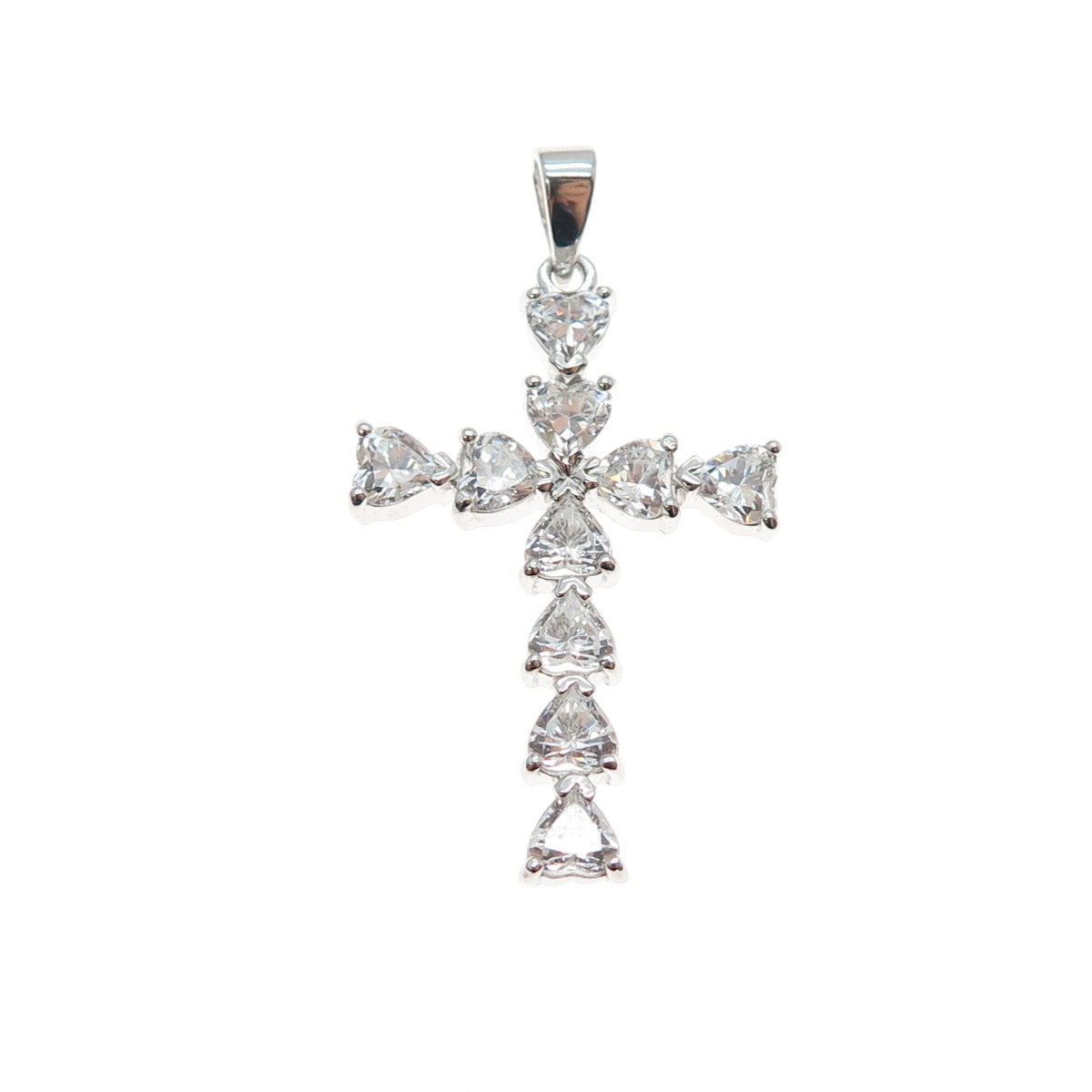 925 Sterling Silver Heart-Cut C Z Cross Charm Pendant