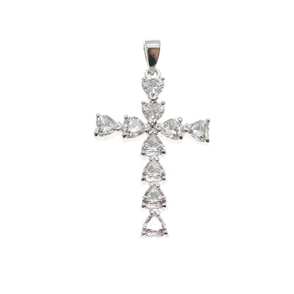 925 Sterling Silver Heart-Cut C Z Cross Charm Pendant