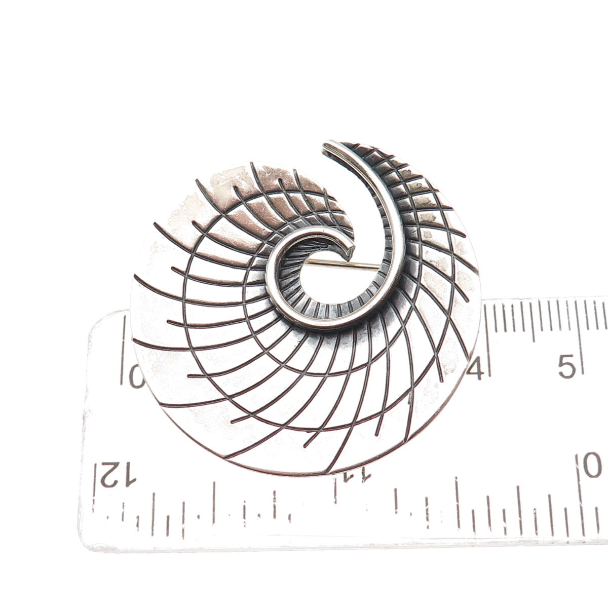 BEAU 925 Sterling Silver Vintage Modernist Spiral Oxidized Pin Brooch