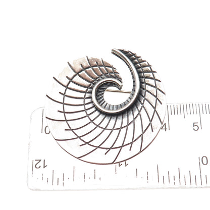 BEAU 925 Sterling Silver Vintage Modernist Spiral Oxidized Pin Brooch