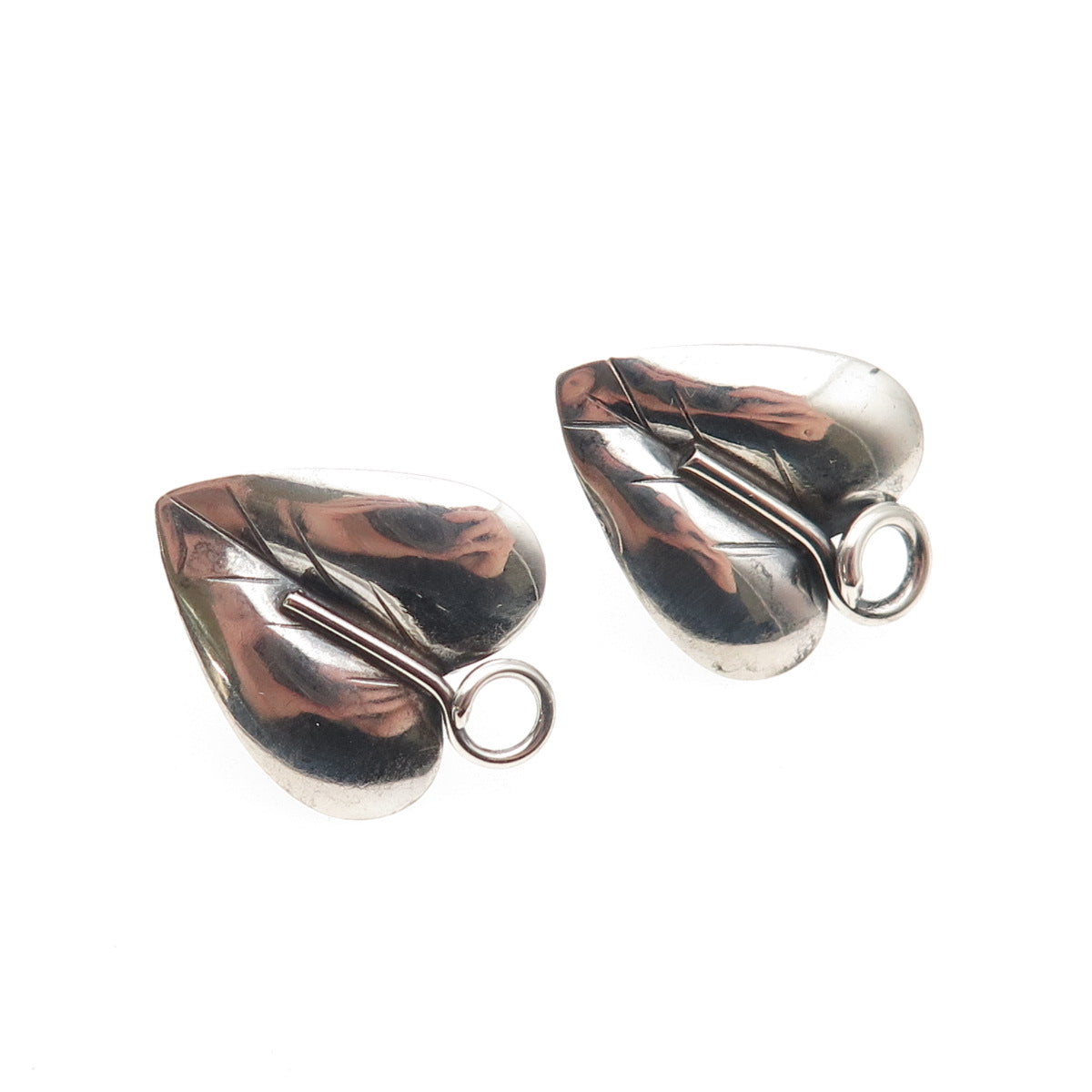 925 Sterling Silver Antique Art Deco Floral Leaf Oxidized Screw Back Earrings