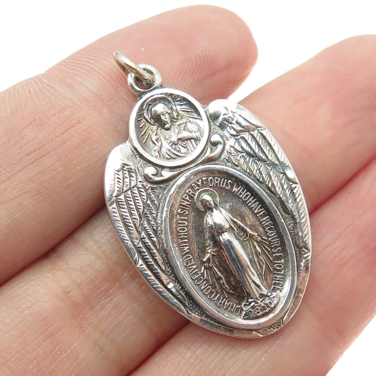 925 Sterling Silver Antique 1830 St. Mary Miraculous Religious Pendant