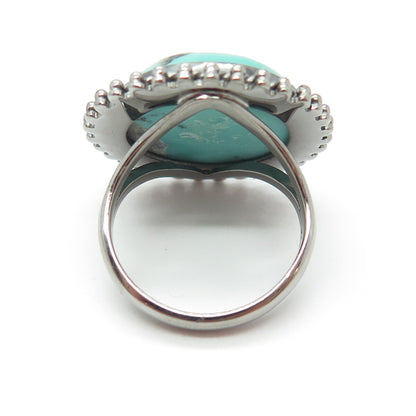 DSMK 925 Sterling Silver Sleeping Beauty Turquoise Beaded Oxidized Ring Size 6.5